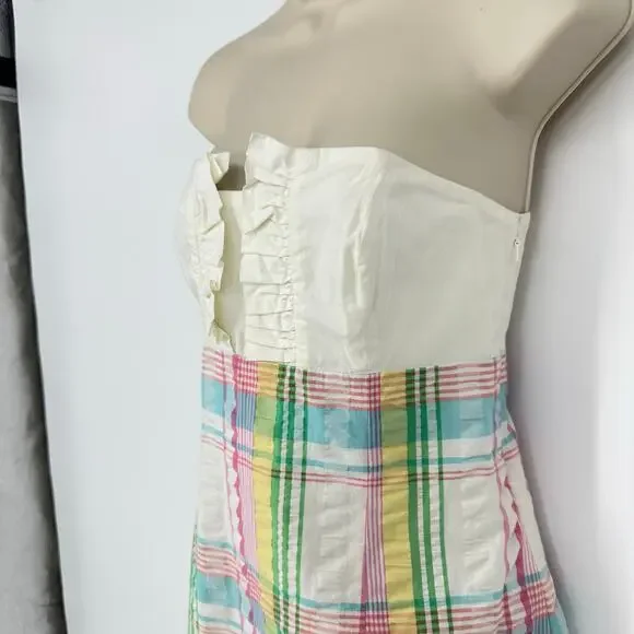 Lilly Pulitzer Summer Plaid Tie Back Ruffle Strapless Franco Dress Size 6 Beach - Picture 4 of 15